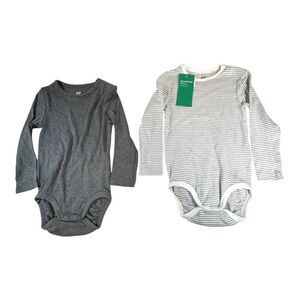 H&M Basic Organic Cotton Baby Bodysuit Set Of 2 Long Sleeve 12-18M Gray & White
